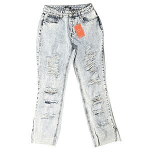 NWT Flamingo Distressed Split Hem Straight Leg Jeans Women's Medium (29x30)
